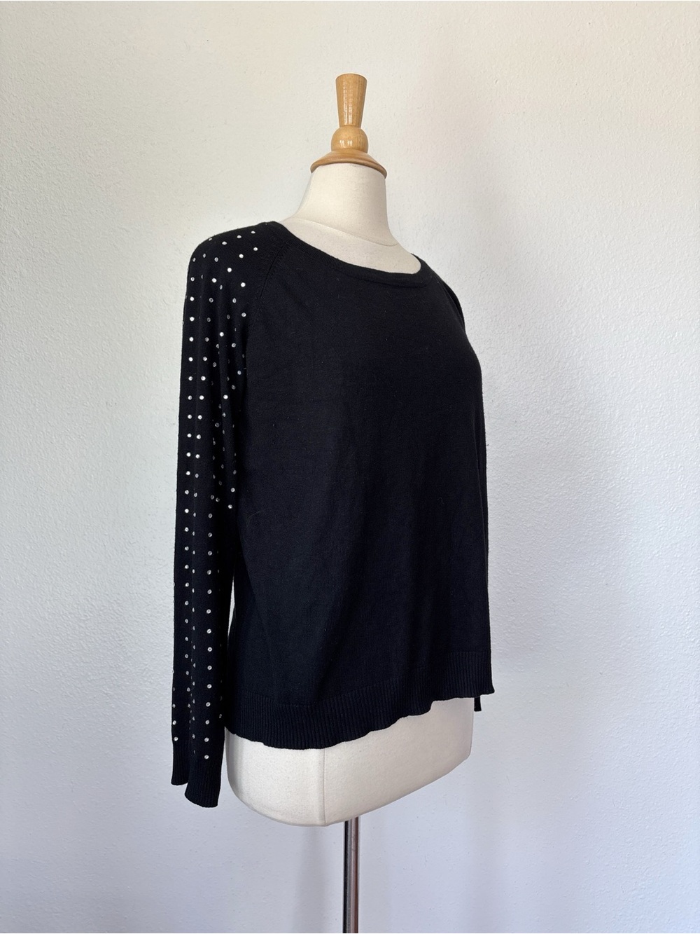 Black Scoop Neck Long Embellished Sleeve Sweater